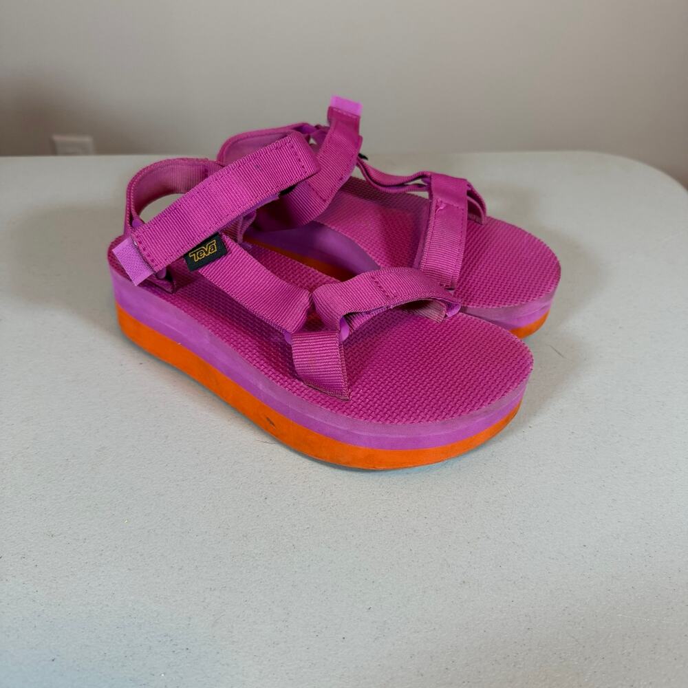Teva Flatform Universal Sandals Womens 6 Bright Pink Orange Adjustable Hook Loop